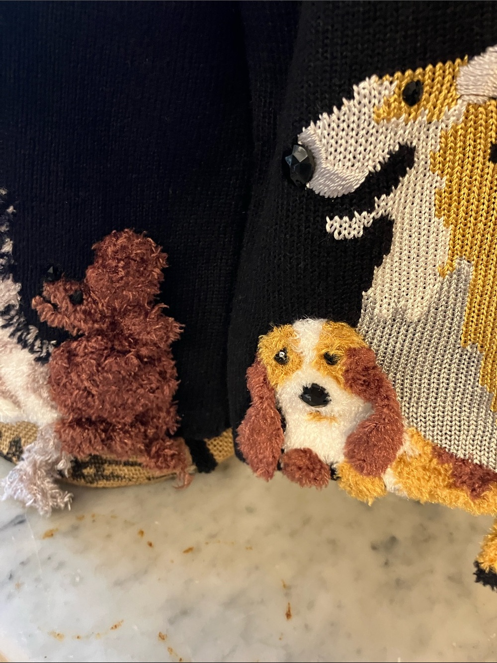 Michael Simon Black Knit Dogs Design Fabulous Vintage Cardigan Gorgeous Piece! M - Picture 12 of 12